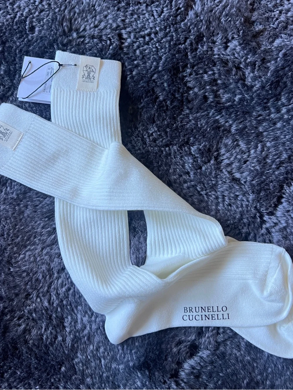 Brunello Cucinelli women’s White Ribbed Dress Socks high knee goft beige golf